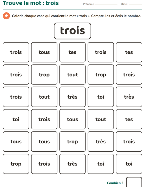 Aperçu de la fiche Mots-outils pour École maternelle (grande section, 5-7 ans)
