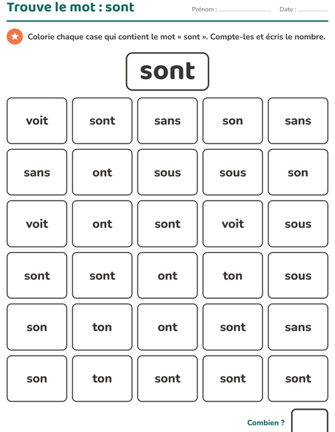 Aperçu de la fiche Mots-outils pour École maternelle (grande section, 5-7 ans)