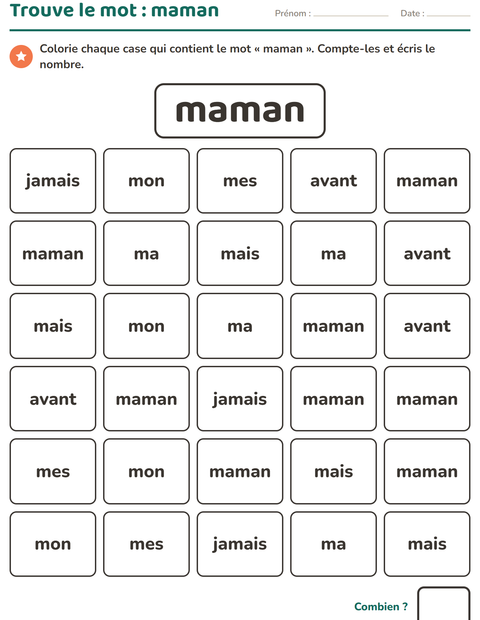 Aperçu de la fiche Mots-outils pour École maternelle (grande section, 5-7 ans)