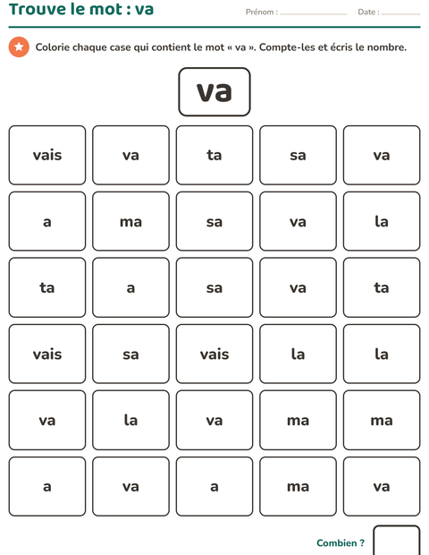 Aperçu de la fiche Mots-outils pour École maternelle (grande section, 5-7 ans)