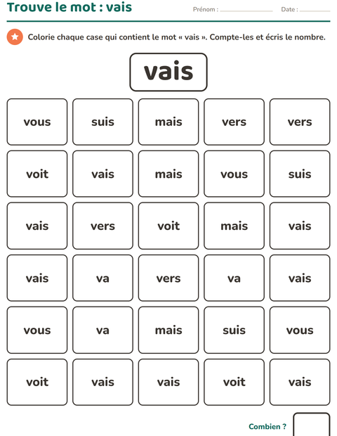 Aperçu de la fiche Mots-outils pour École maternelle (grande section, 5-7 ans)