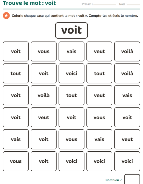 Aperçu de la fiche Mots-outils pour École maternelle (grande section, 5-7 ans)