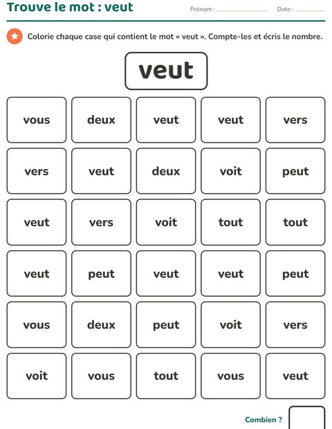 Aperçu de la fiche Mots-outils pour École maternelle (grande section, 5-7 ans)
