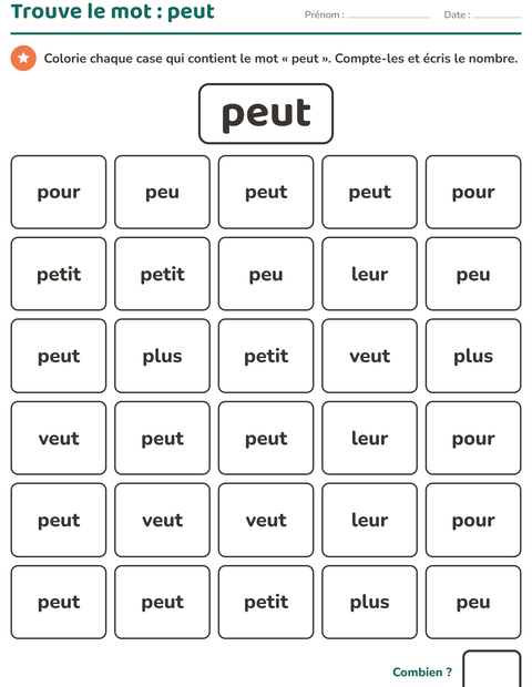 Aperçu de la fiche Mots-outils pour École maternelle (grande section, 5-7 ans)