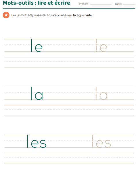 Aperçu de la fiche Mots-outils pour École maternelle (grande section, 5-7 ans)