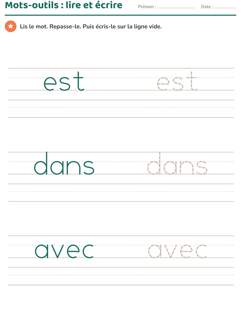Aperçu de la fiche Mots-outils pour École maternelle (grande section, 5-7 ans)