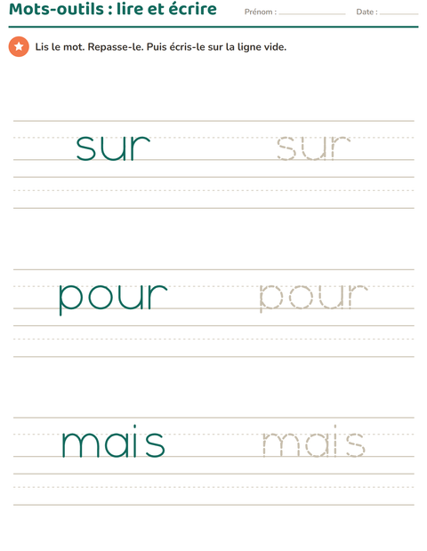Aperçu de la fiche Mots-outils pour École maternelle (grande section, 5-7 ans)