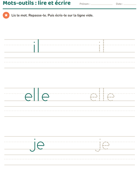 Aperçu de la fiche Mots-outils pour École maternelle (grande section, 5-7 ans)