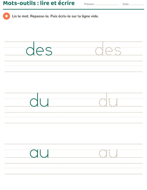 Aperçu de la fiche Mots-outils pour École maternelle (grande section, 5-7 ans)