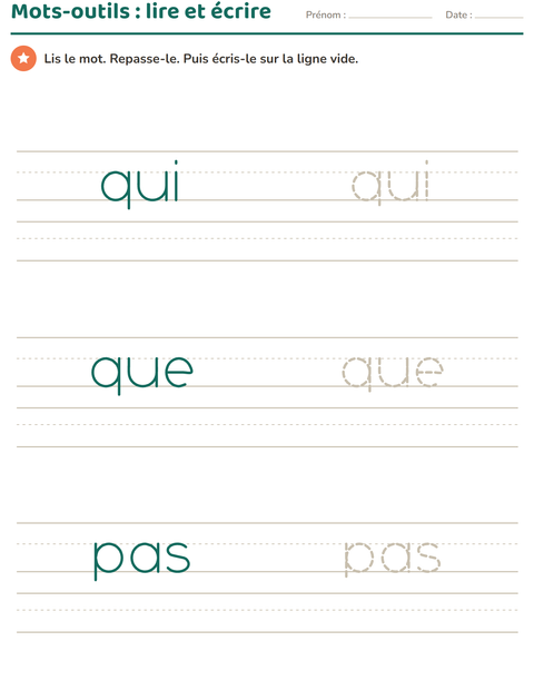 Aperçu de la fiche Mots-outils pour École maternelle (grande section, 5-7 ans)