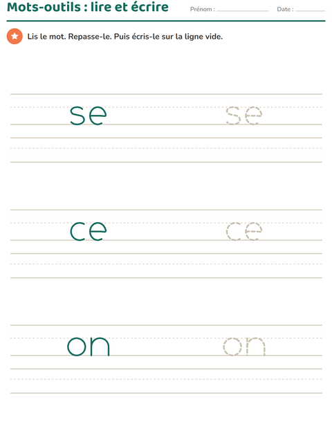 Aperçu de la fiche Mots-outils pour École maternelle (grande section, 5-7 ans)