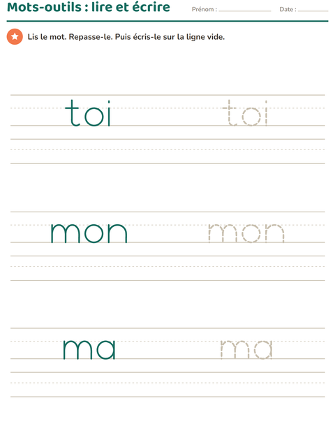 Aperçu de la fiche Mots-outils pour École maternelle (grande section, 5-7 ans)