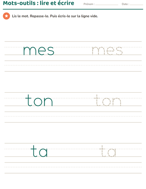 Aperçu de la fiche Mots-outils pour École maternelle (grande section, 5-7 ans)