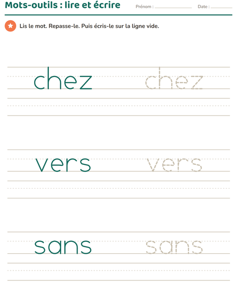 Aperçu de la fiche Mots-outils pour École maternelle (grande section, 5-7 ans)