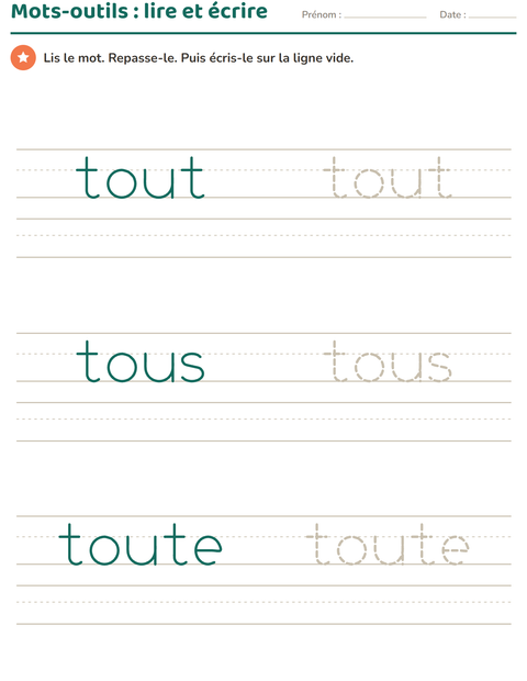 Aperçu de la fiche Mots-outils pour École maternelle (grande section, 5-7 ans)