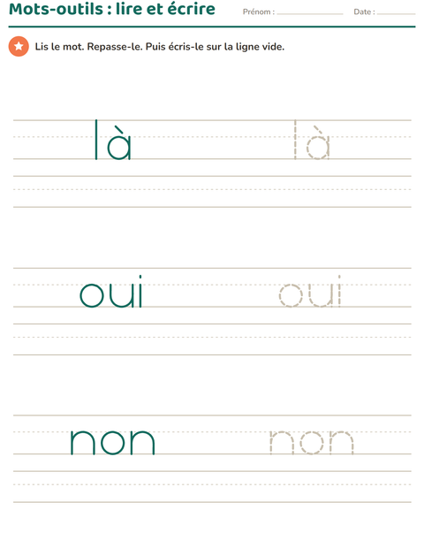 Aperçu de la fiche Mots-outils pour École maternelle (grande section, 5-7 ans)