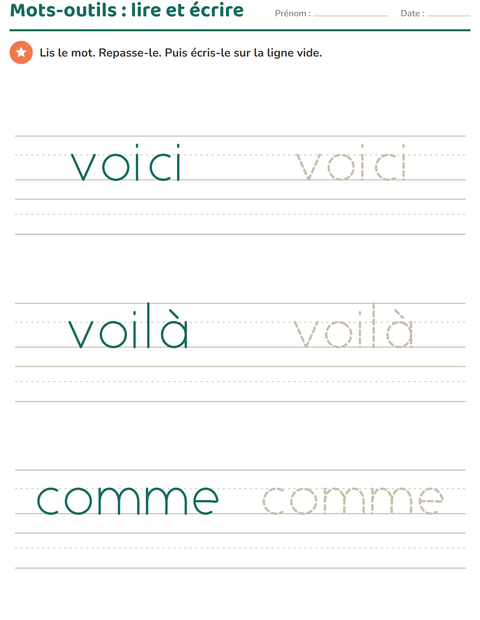 Aperçu de la fiche Mots-outils pour École maternelle (grande section, 5-7 ans)