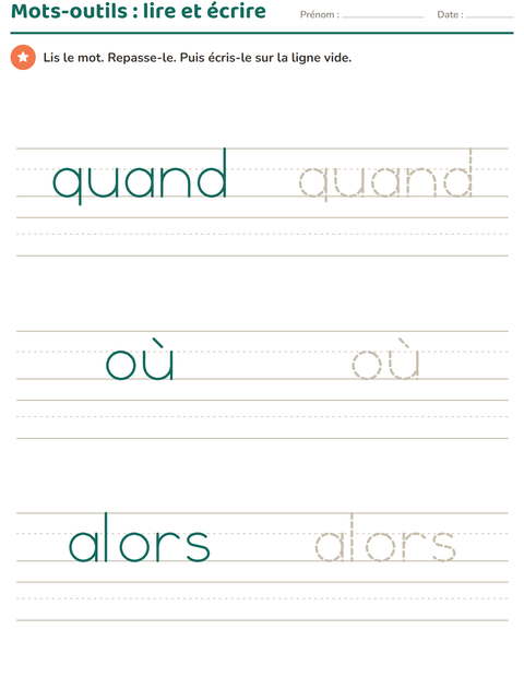 Aperçu de la fiche Mots-outils pour École maternelle (grande section, 5-7 ans)