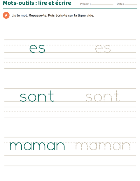 Aperçu de la fiche Mots-outils pour École maternelle (grande section, 5-7 ans)