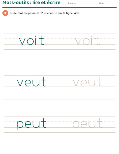 Aperçu de la fiche Mots-outils pour École maternelle (grande section, 5-7 ans)