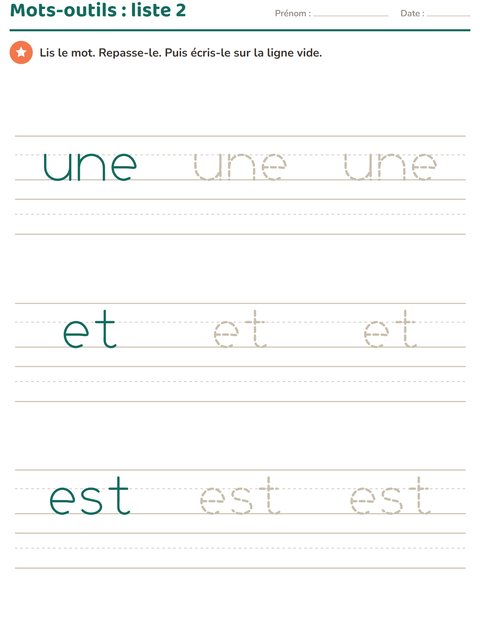 Aperçu de la fiche Mots-outils pour École maternelle (grande section, 5-7 ans)