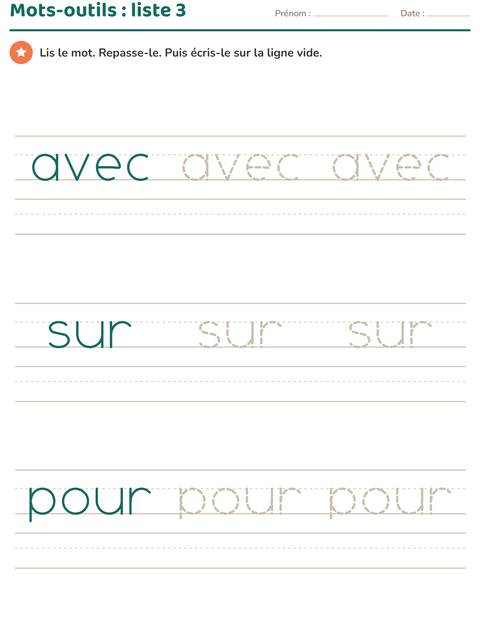 Aperçu de la fiche Mots-outils pour École maternelle (grande section, 5-7 ans)