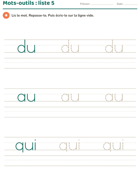 Aperçu de la fiche Mots-outils pour École maternelle (grande section, 5-7 ans)