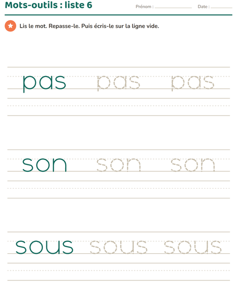 Aperçu de la fiche Mots-outils pour École maternelle (grande section, 5-7 ans)