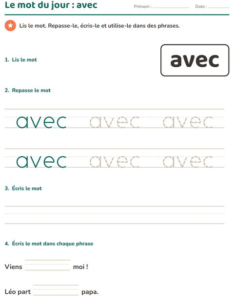 Aperçu de la fiche Mots-outils pour École maternelle (grande section, 5-7 ans)