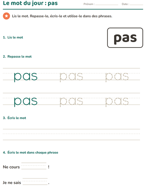 Aperçu de la fiche Mots-outils pour École maternelle (grande section, 5-7 ans)