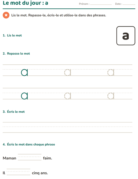 Aperçu de la fiche Mots-outils pour École maternelle (grande section, 5-7 ans)