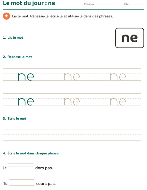 Aperçu de la fiche Mots-outils pour École maternelle (grande section, 5-7 ans)