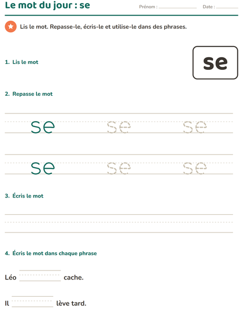 Aperçu de la fiche Mots-outils pour École maternelle (grande section, 5-7 ans)