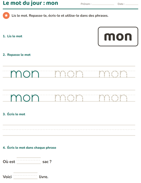 Aperçu de la fiche Mots-outils pour École maternelle (grande section, 5-7 ans)