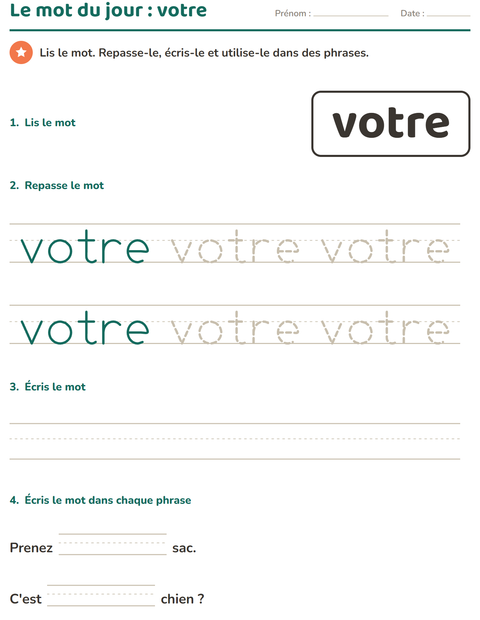 Aperçu de la fiche Mots-outils pour École maternelle (grande section, 5-7 ans)