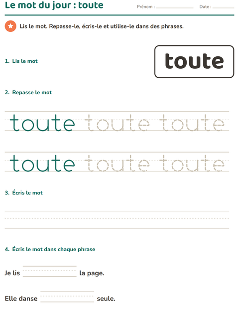 Aperçu de la fiche Mots-outils pour École maternelle (grande section, 5-7 ans)