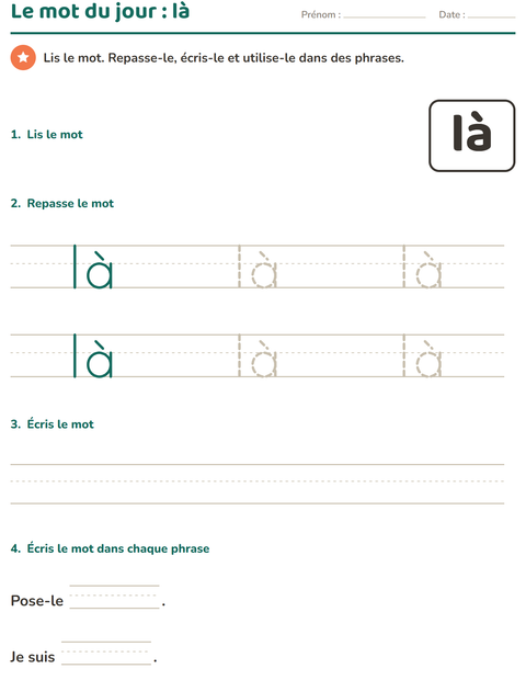 Aperçu de la fiche Mots-outils pour École maternelle (grande section, 5-7 ans)