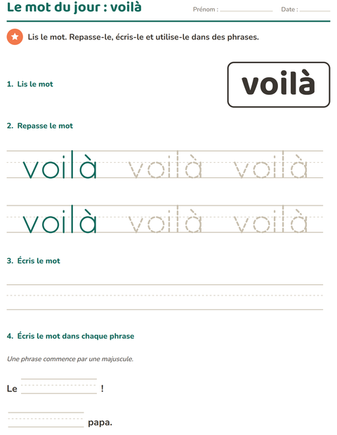 Aperçu de la fiche Mots-outils pour École maternelle (grande section, 5-7 ans)