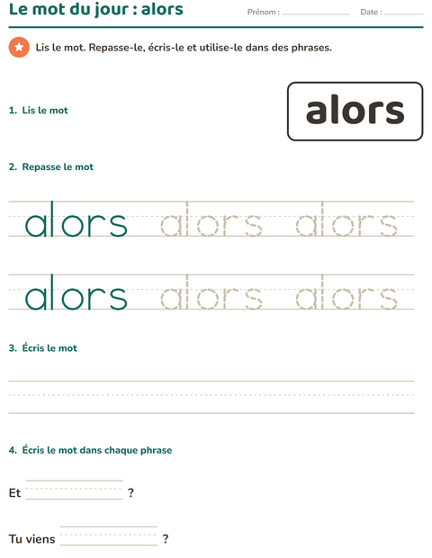 Aperçu de la fiche Mots-outils pour École maternelle (grande section, 5-7 ans)