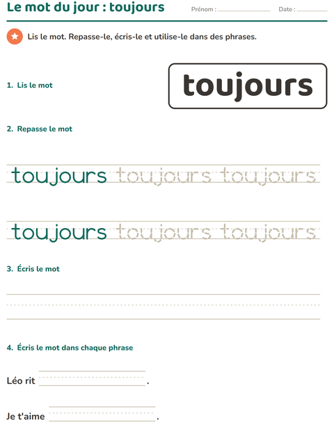 Aperçu de la fiche Mots-outils pour École maternelle (grande section, 5-7 ans)