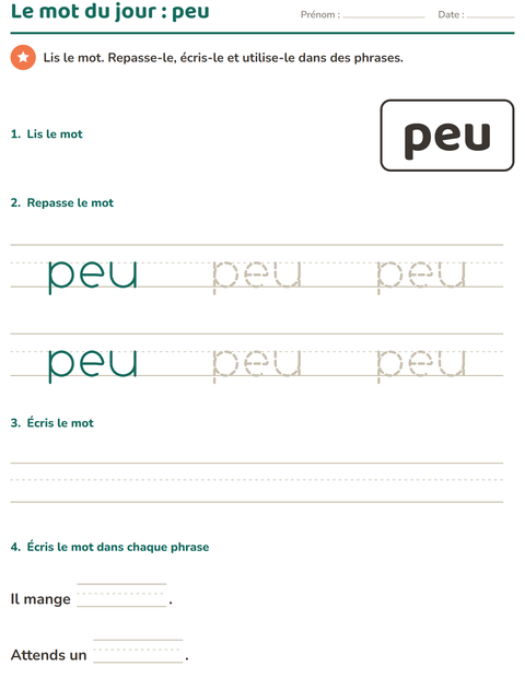 Aperçu de la fiche Mots-outils pour École maternelle (grande section, 5-7 ans)