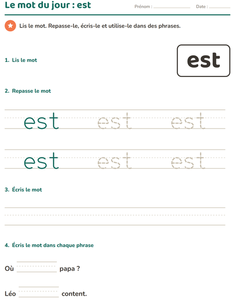 Aperçu de la fiche Mots-outils pour École maternelle (grande section, 5-7 ans)