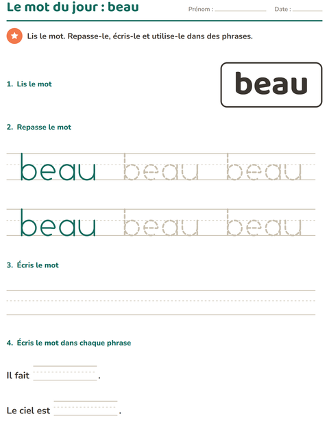 Aperçu de la fiche Mots-outils pour École maternelle (grande section, 5-7 ans)