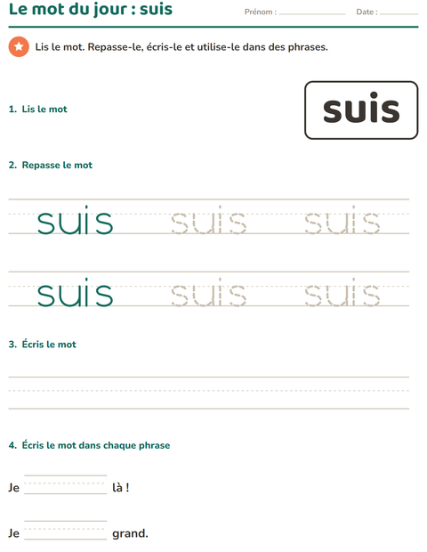 Aperçu de la fiche Mots-outils pour École maternelle (grande section, 5-7 ans)
