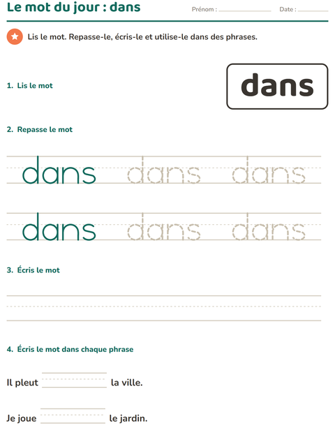 Aperçu de la fiche Mots-outils pour École maternelle (grande section, 5-7 ans)
