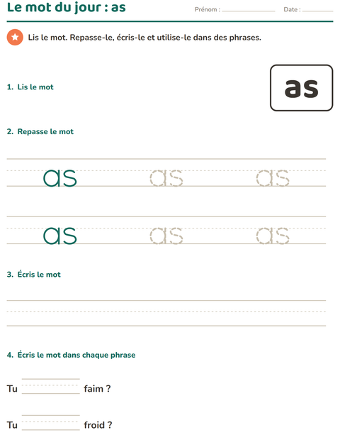Aperçu de la fiche Mots-outils pour École maternelle (grande section, 5-7 ans)