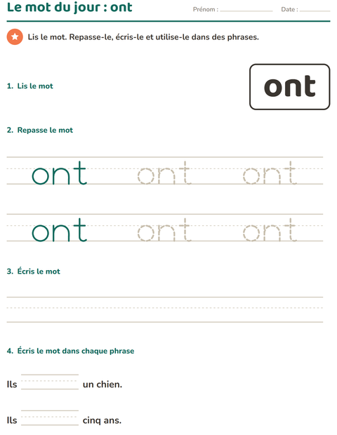 Aperçu de la fiche Mots-outils pour École maternelle (grande section, 5-7 ans)