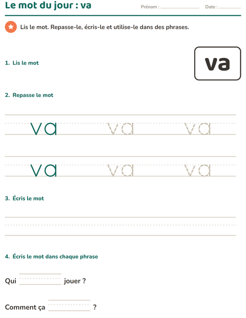 Aperçu de la fiche Mots-outils pour École maternelle (grande section, 5-7 ans)