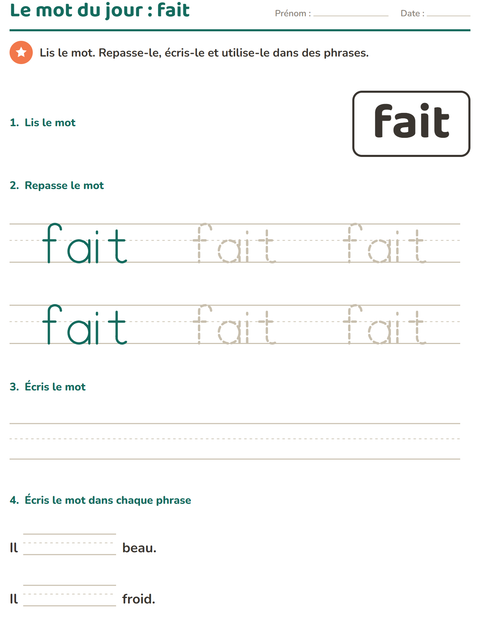 Aperçu de la fiche Mots-outils pour École maternelle (grande section, 5-7 ans)