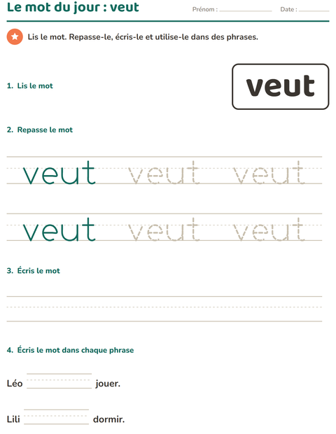 Aperçu de la fiche Mots-outils pour École maternelle (grande section, 5-7 ans)